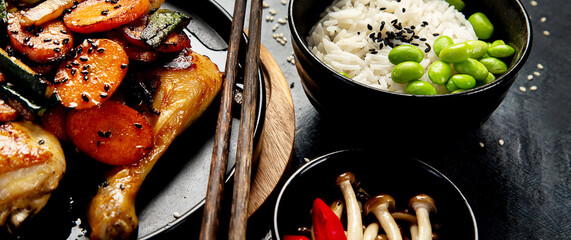 Roasted chicken wings in asian style.