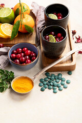 Pharmacy medicine. Natural immune boost remedies, lemon, garlic.