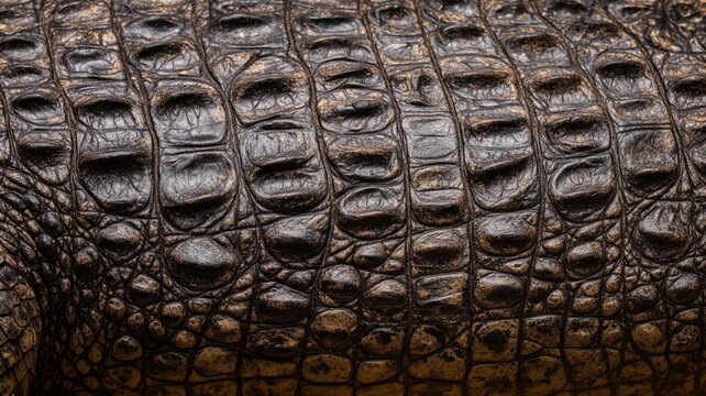 Brown Crocodile Leather Texture Close Up
Detailed close-up of brown crocodile leather texture showing natural reptile pattern, rugged surface, and luxury material background for design or fashion