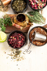 Herbal tea with medicinal herbs and flowers.