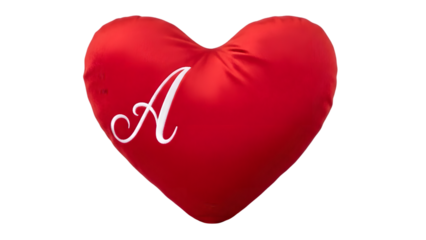 Valentine's day red heart pillow with letter a isolated on transparent background