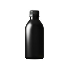 Sleek black bottle with cap, isolated on white background, representing minimalist design and beverage packaging.
