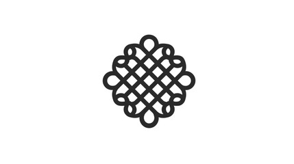 Black intricate woven knot design with looped details, centered on white background