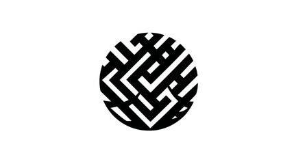 A geometric pattern in black and white arranged in an oval shape, resembling a maze