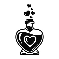 Obraz premium Love potion bottle with hearts flying out black silhouette isolated illustration