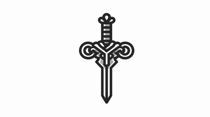 Stylized graphic of a sword with decorative hilt and a simple, symmetrical design
