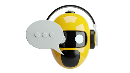 Yellow Robot with Headphones and Speech Bubble