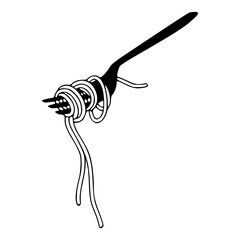 spaghetti pasta swirled on a fork vector illustration