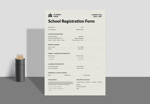 School Registration Form Template Layout