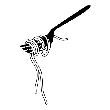 spaghetti pasta swirled on a fork vector illustration