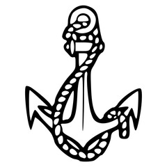 vintage nautical anchor with rope vector outline