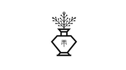 Minimalist black and white vase with a floral element on top. Simple geometric design