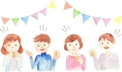 イベントで会話をする若者のイラスト　ベクター