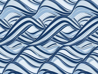 Seamless Abstract Flowing Line Art Pattern in Deep Blue Monochrome