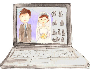オンライン結婚式のイラスト　ベクター