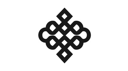 A symmetrical black glyph, a knot-like design on a white background. It's stylized and intricate