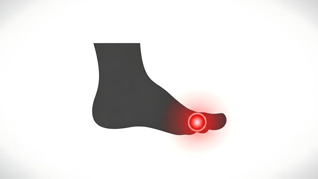 Silhouette of a foot with a painful red glowing joint on the big toe indicating gout or arthritis pain.