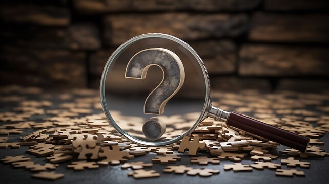 A magnifying glass with a question mark on puzzle pieces high quality professional detailed modern elegant stylish clean crisp vibrant colorful
