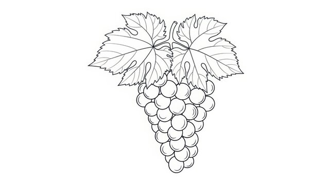 Grape cluster with leaves outline vector illustration