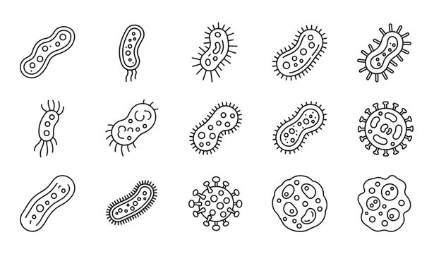 Probiotics and bacteria outline icon set editable stroke medical vector isolated on transparent background