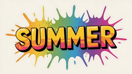 Vibrant colorful summer text with rainbow paint splashes on white background high quality professional detailed modern elegant stylish clean crisp vibrant