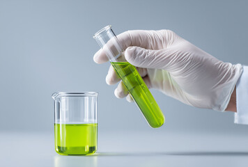 Scientists are conducting experiments in the laboratory by holding liquid test tubes