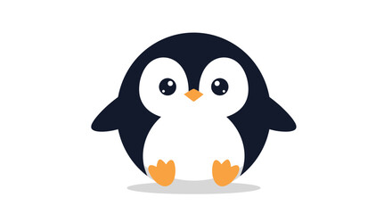 Naklejka premium Adorable round baby penguin character with a small orange beak and feet sits comfortably on a soft shadow against a white background.