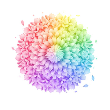 "Colorburst Dalhia: Radiant Rainbow Floral Burst Illustration"
