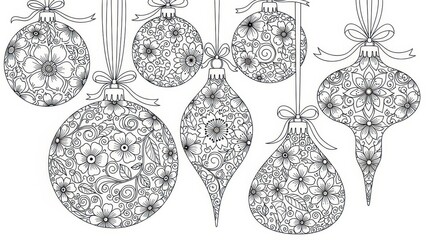 Intricate floral ornaments collection in black and white offering a festive and artistic holiday
