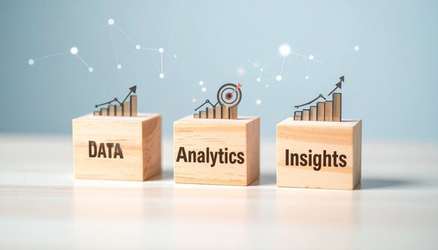 Progression from data to insights using symbolic wooden blocks. - Powered by Adobe