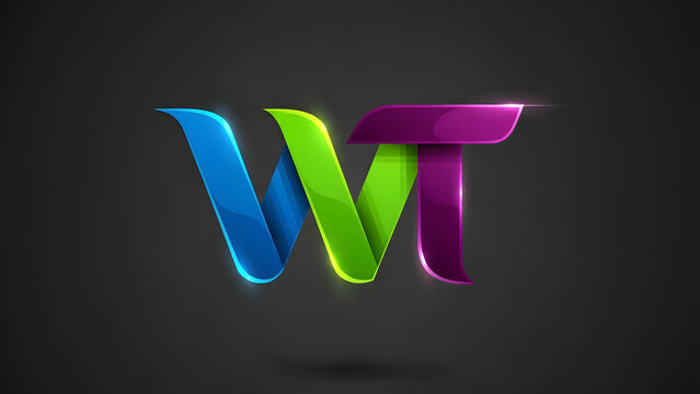 Vibrant WT letter logo with neon glow effect