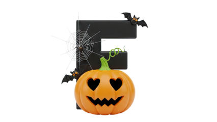 Halloween Letter F with Pumpkin, Bats, Spider and Web