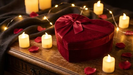 Passionate marriage celebration colourful invitation with heartfelt gifts and romantic candlelight