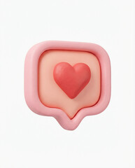 Fototapeta premium 3D Social Media Like Heart Icon in Pink Speech Bubble. Cute Valentine's Day Notification Symbol on White Background. Minimal Love Message Illustration.