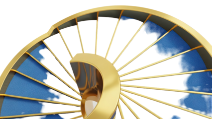 Golden Spiral Staircase with Cloudy Sky Background