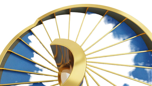 Golden Spiral Staircase with Cloudy Sky Background - Powered by Adobe