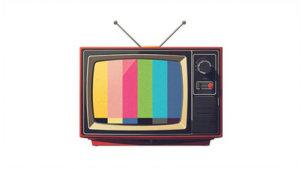 Retro television vintage tv color bar test pattern old technology classic screen antenna analog signal nostalgia isolated