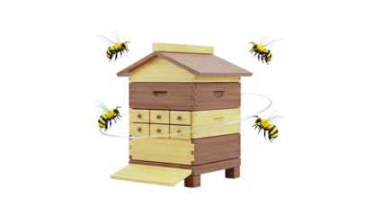 Beehive and Flying Bees