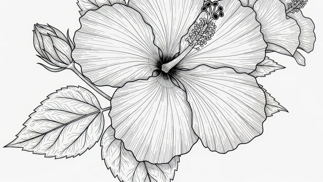 Hibiscus flower line art illustration - Powered by Adobe