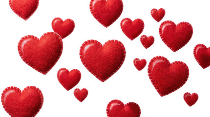 Happy valentine's day a collection of vibrant red hearts floating freely against a clean background on white and transparent