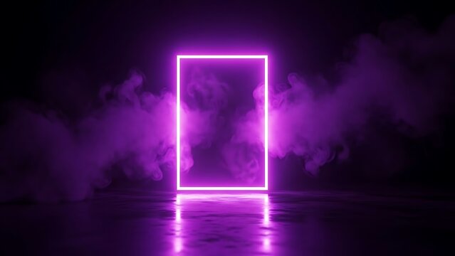 Purple neon square frame with smoke