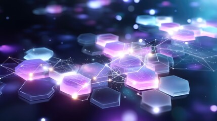 Abstract representation of interconnected hexagonal shapes with glowing effects and vibrant colors in a digital space
