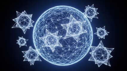 Geometric constellation sphere illuminating the cosmos with starlight radiance of future