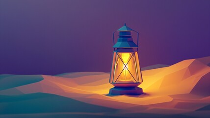 Elegant Vintage Lantern Glowing in a Serene Minimalist Landscape