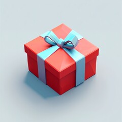 Obraz premium Bright Red Gift Box with Blue Ribbon on Light Background