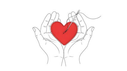 A red heart isolated on transparent background with a sword through it