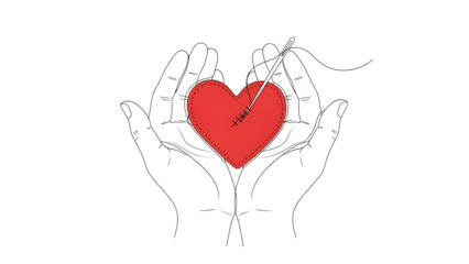 A red heart isolated on transparent background with a sword through it