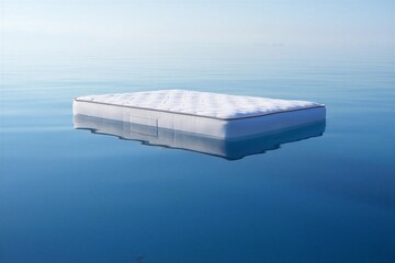 Serene mattress floating on calm blue water surface