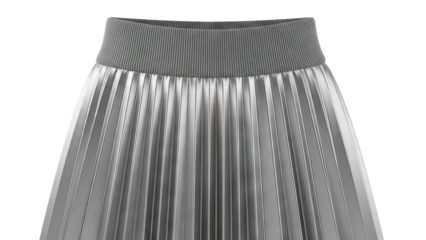 Silver Pleated Skirt with Ribbed Waistband