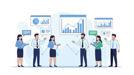 Business Team Analyzing Financial Data and Charts on Whiteboard